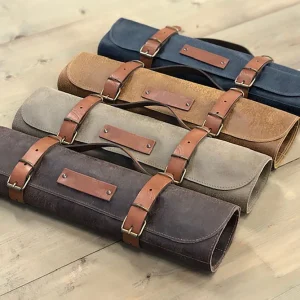 Personalized Leather Knife Roll Bag With Handle Chef Knife Storage Roll Leather