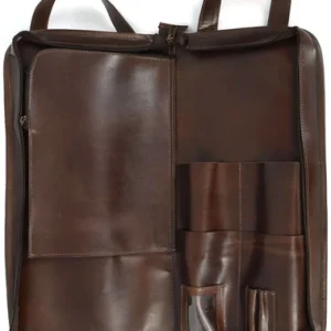Genuine Leather Knife Roll Bag Chef Case Vertical Crossbody Brown Handmade