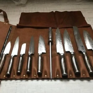 Genuine Leather Knife Roll Bag Chef Knife Case Holds 10 Knives Handmade Brown