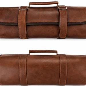 Genuine Leather Chef Knife Roll Bag 6 Slot Storage Case Carrier Holder Handles