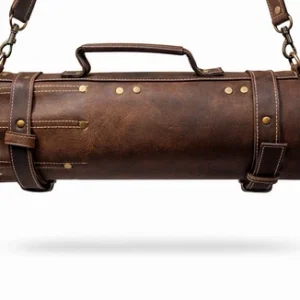 Genuine Leather Brown Full Grain Chef Knife Case Roll Knives Storage Holder Bag