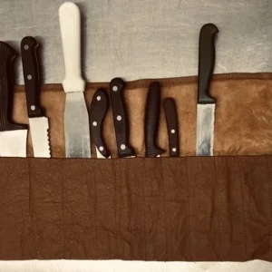 Brown Leather Chef's Knife Roll 13 Slots 15 cm Holder Depth- Knives Not Included